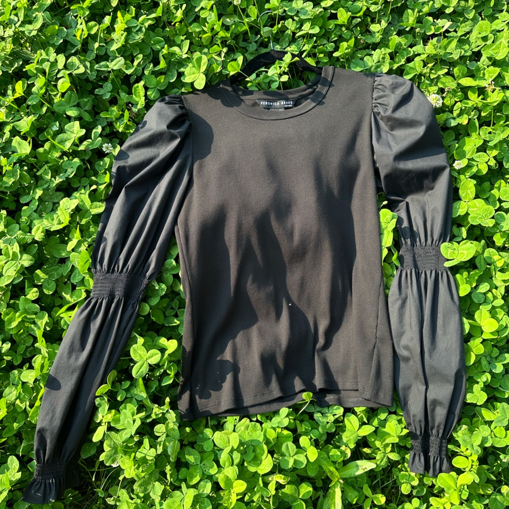 EUC - Black - Fawn Mixed Media Virago Sleeve Stretch Cotton Top - Size M